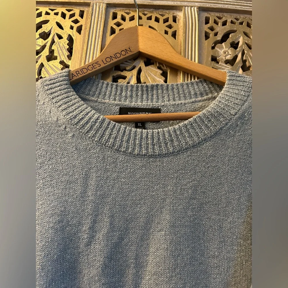 Banana Republic Coveted Sweater Crewneck Light Blue Grey Silver Lurex XL winter - Picture 3 of 9